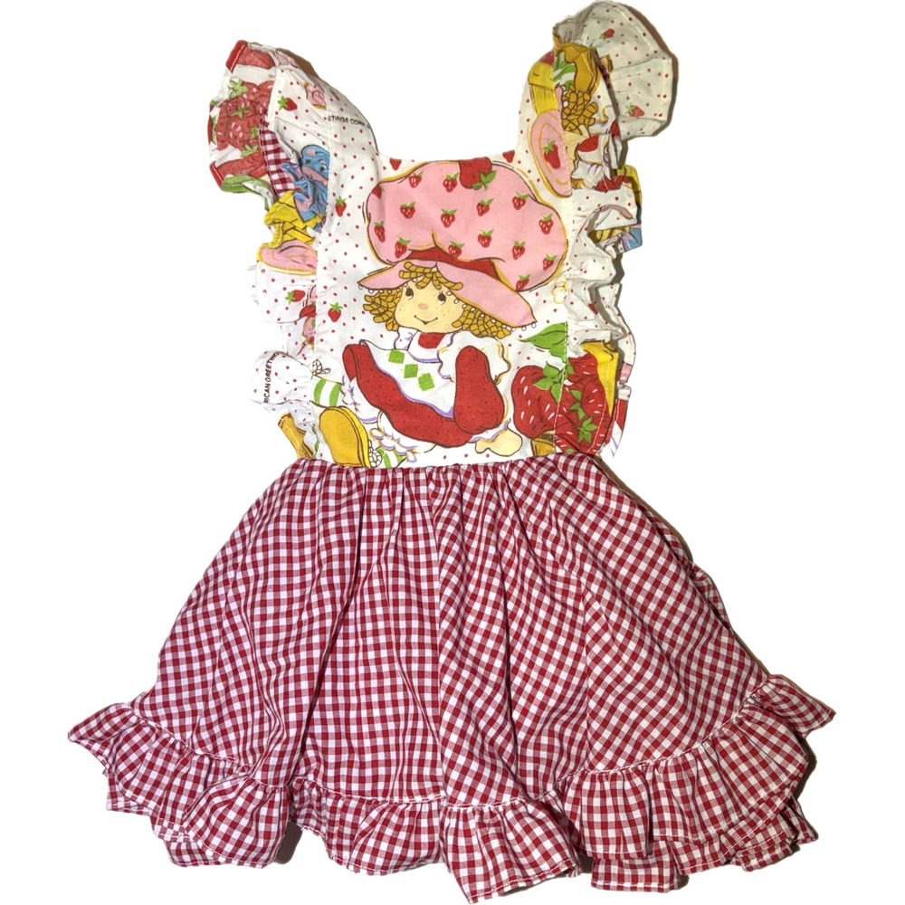 My Sweet Emmas Shop Strawberry Gingham Ruffle Pinafore Dress 3T